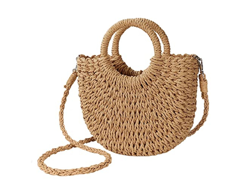 Bolsa de Palha de Nicho Bolsas de Palma Papel Pérola Telefone Simples Rattan Formato Redondo Concha Pequena