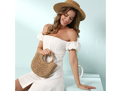 Bolsa de Palha Colorida Cesta de Praia Tote Trançada Artesanal Malásia Bolsas Mexicanas