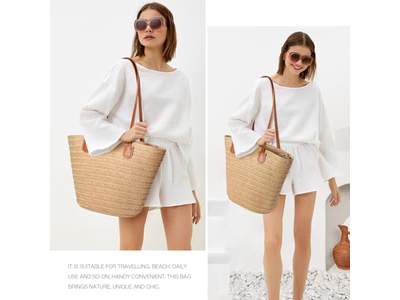 Bolsa de Palha com Tampa com Milho Alimentício Laços Falsos Bolsas Boho Eco para Palhas Juta Crianças