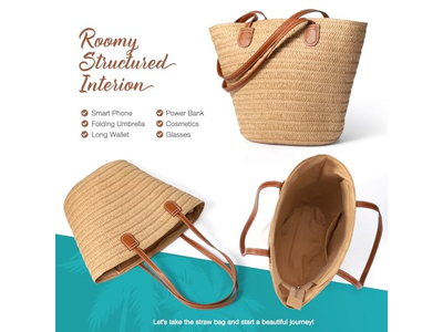 Bolsa de Palha com Tampa com Milho Alimentício Laços Falsos Bolsas Boho Eco para Palhas Juta Crianças