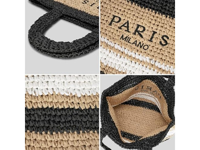 Bolsa de Palha em Semicírculo Personalizada com Bordado Estilo Francês Boho Listrada para Crianças