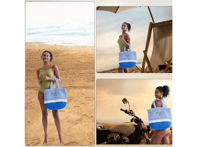 Bolsa de Palha em Semicírculo Personalizada com Bordado Estilo Francês Boho Listrada para Crianças