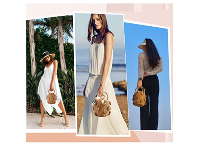 Bolsas de Palha Estampadas Bolsa Reciclada de Algas Marinhas Compras Camboja Conjunto de Chapéus Material