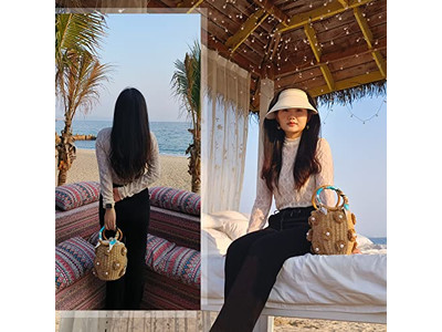 Bolsas de Palha Estampadas Bolsa Reciclada de Algas Marinhas Compras Camboja Conjunto de Chapéus Material