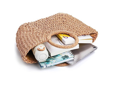 Bolsa de Palha de Verão 2023 Bolsas Elegantes Feitas à Mão Semicírculo Novidade para Mulheres Atacadistas